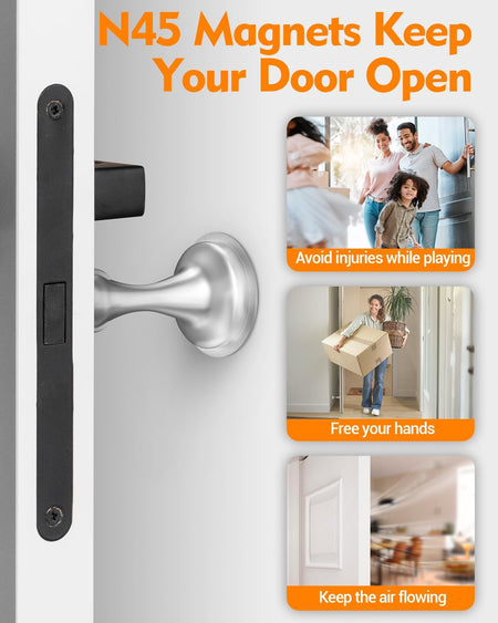 Door Stopper, Magnetic Door Stop, Stainless Steel, Magnetic Door Catch, 3M Double-Sided Adhesive Tape, No Drilling, Screws for Stronger Mount, Hold Your Door Open, for Wide Doors (2)