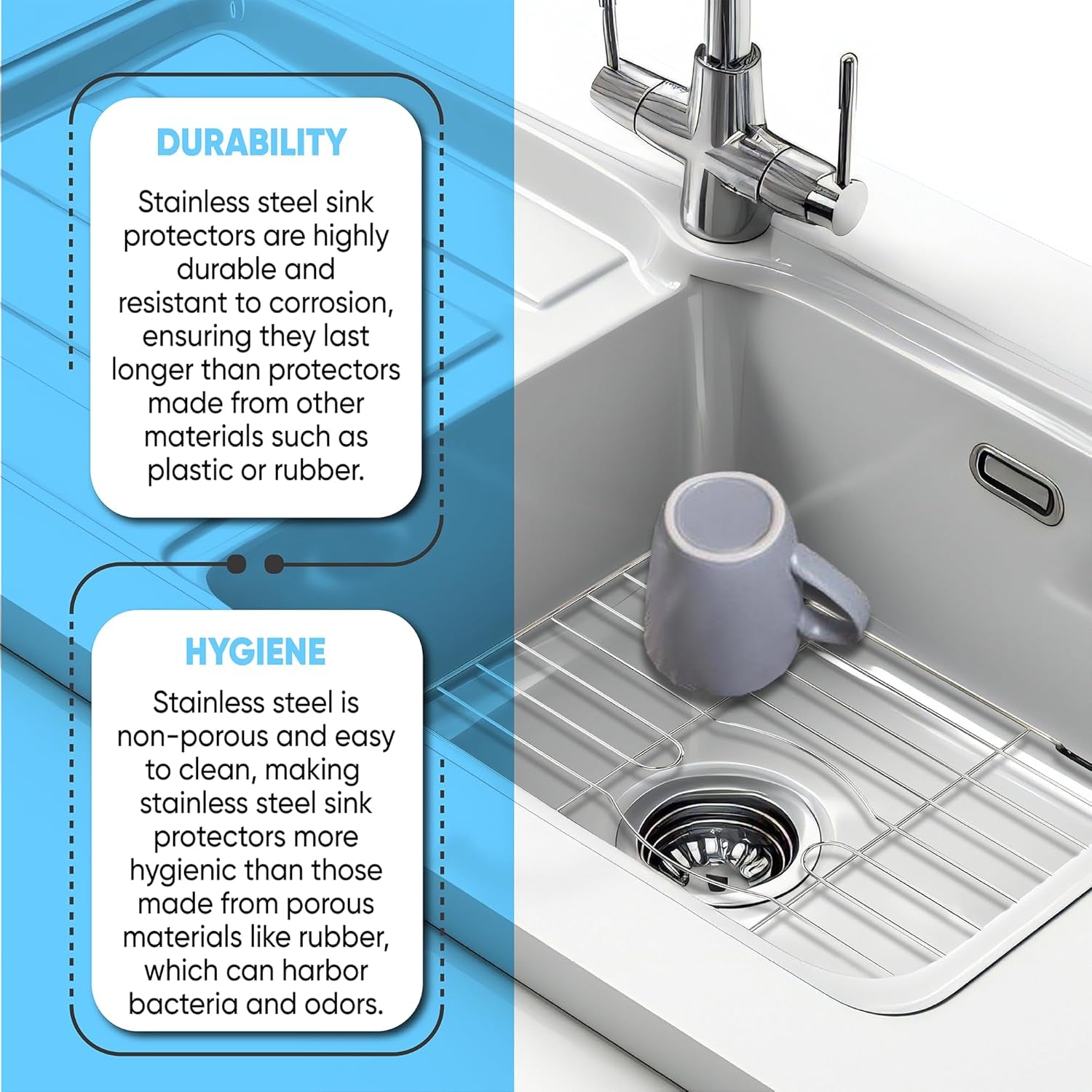 Kitchen Sink Protector, Stainless Steel Grid Design: 23”W X 14-3/8”L Extra Large Sink Rack - Handy In-Sink Dish Drying Rack - Fits Farmhouse Sink, Large and Extra-Large Sinks