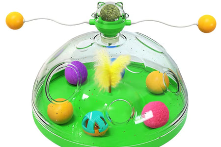 Cat Puzzle Toys Indoor for Kitten Interactive Games Spinning Track Balls & Feather Teaser Toy Stimulation Brain Treasure Chest