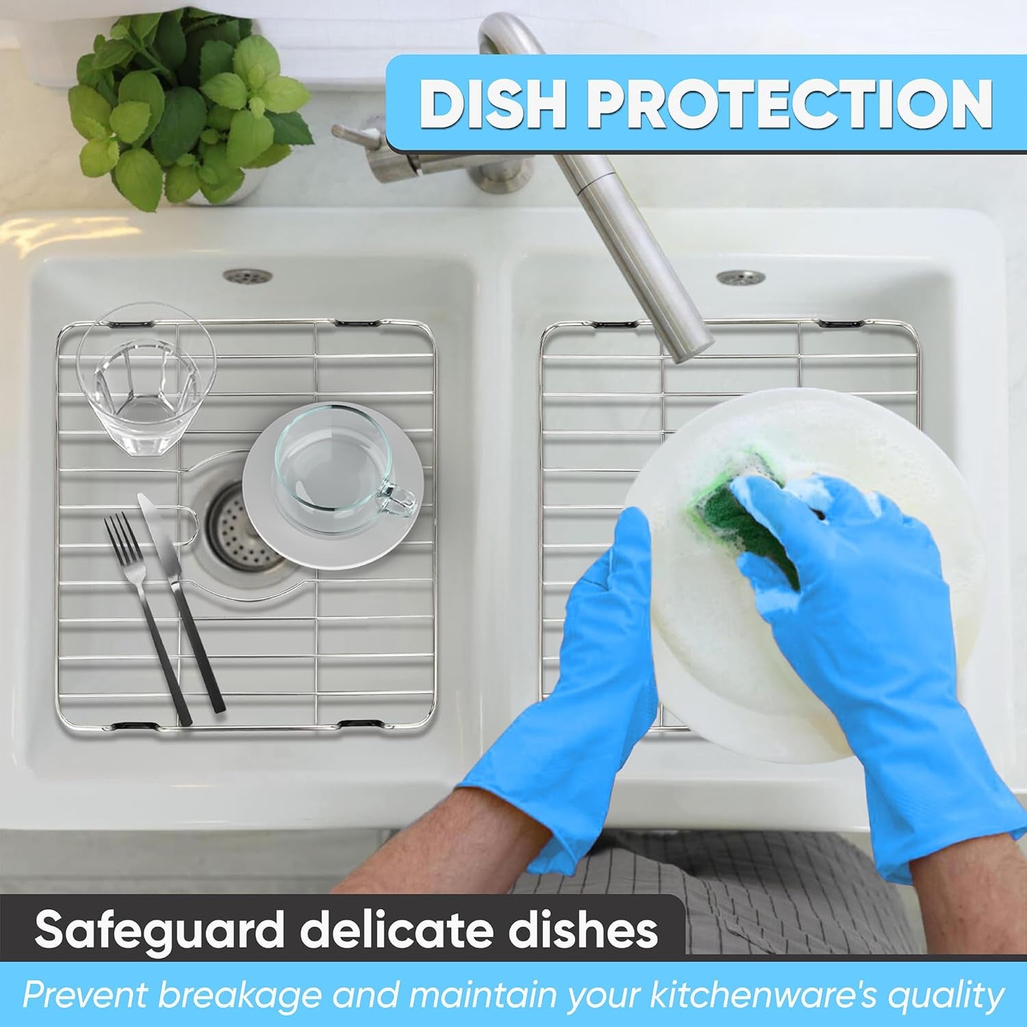 Kitchen Sink Protector, Stainless Steel Grid Design: 23”W X 14-3/8”L Extra Large Sink Rack - Handy In-Sink Dish Drying Rack - Fits Farmhouse Sink, Large and Extra-Large Sinks