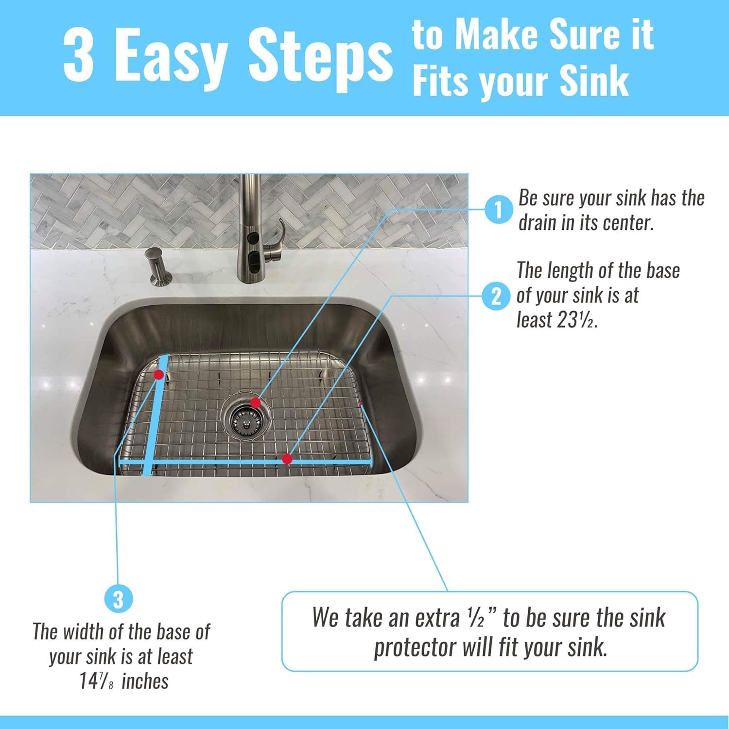 Kitchen Sink Protector, Stainless Steel Grid Design: 23”W X 14-3/8”L Extra Large Sink Rack - Handy In-Sink Dish Drying Rack - Fits Farmhouse Sink, Large and Extra-Large Sinks