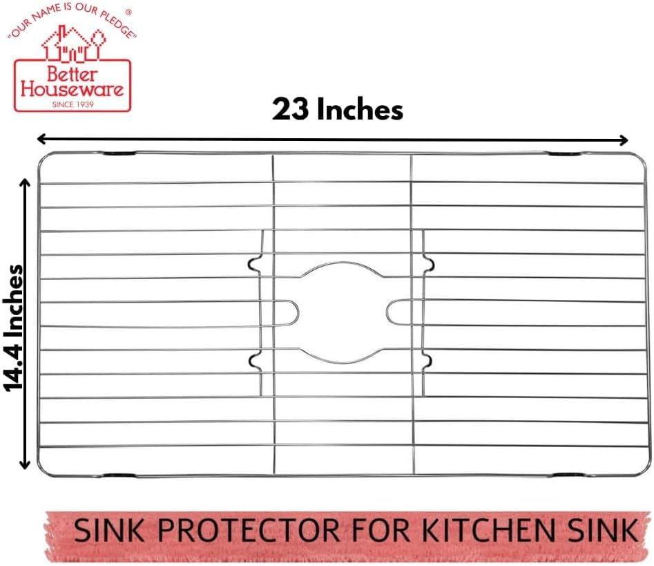 Kitchen Sink Protector, Stainless Steel Grid Design: 23”W X 14-3/8”L Extra Large Sink Rack - Handy In-Sink Dish Drying Rack - Fits Farmhouse Sink, Large and Extra-Large Sinks