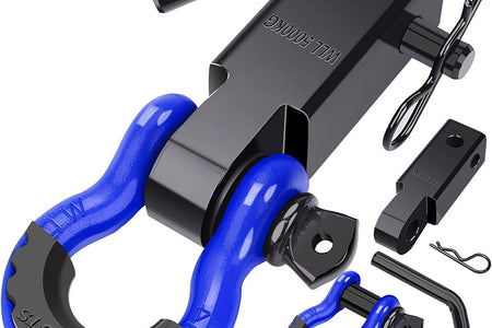 Shackle Hitch Receiver 2", 45,000 Lbs Break Strength Heavy Duty Receiver with 5/8" Screw Pin, 3/4" D Ring Shackles, Towing Accessories for Vehicle Recovery Off-Road, Blue&Black