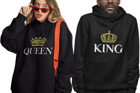 King and Queen Hoodies Set for His and Hers Sweatshirts Matching Couple Hoodies