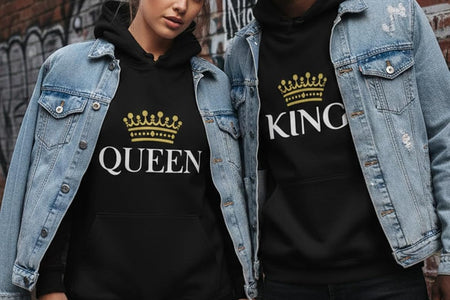 King and Queen Hoodies Set for His and Hers Sweatshirts Matching Couple Hoodies