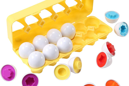 Fun Egg Matching Toy (Total 12 Eggs) - Toddler STEM Easter Eggs Toys, Shape Recognition Egg Toys for Kids, Educational Color Sorting Toys, Play Egg Shapes Puzzle Set